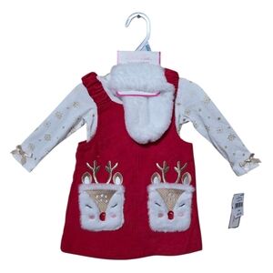 Little Lass Christmas Reindeer Jumper 3 Piece Set Size 12 & 18 Months Corduroy